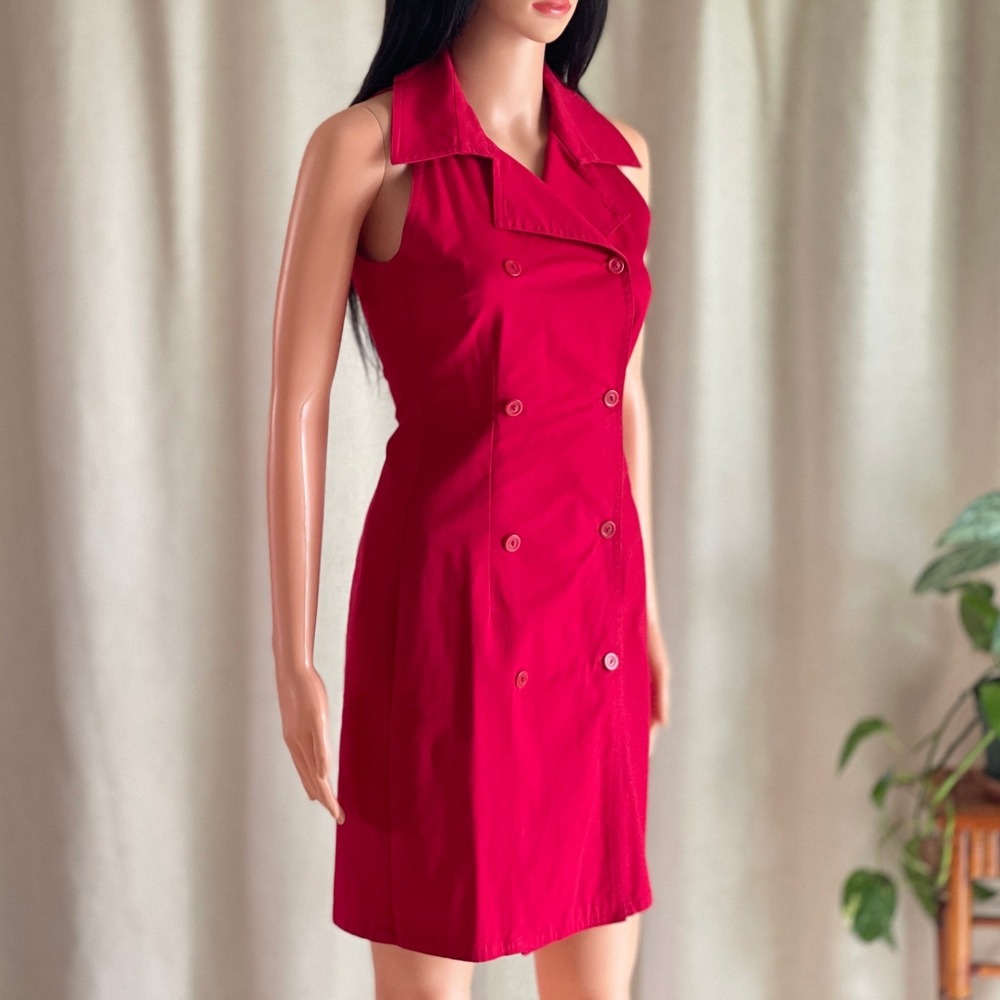 Caroll Paris Red Sleeveless Double Breasted Trench Dress Made in France Size 36